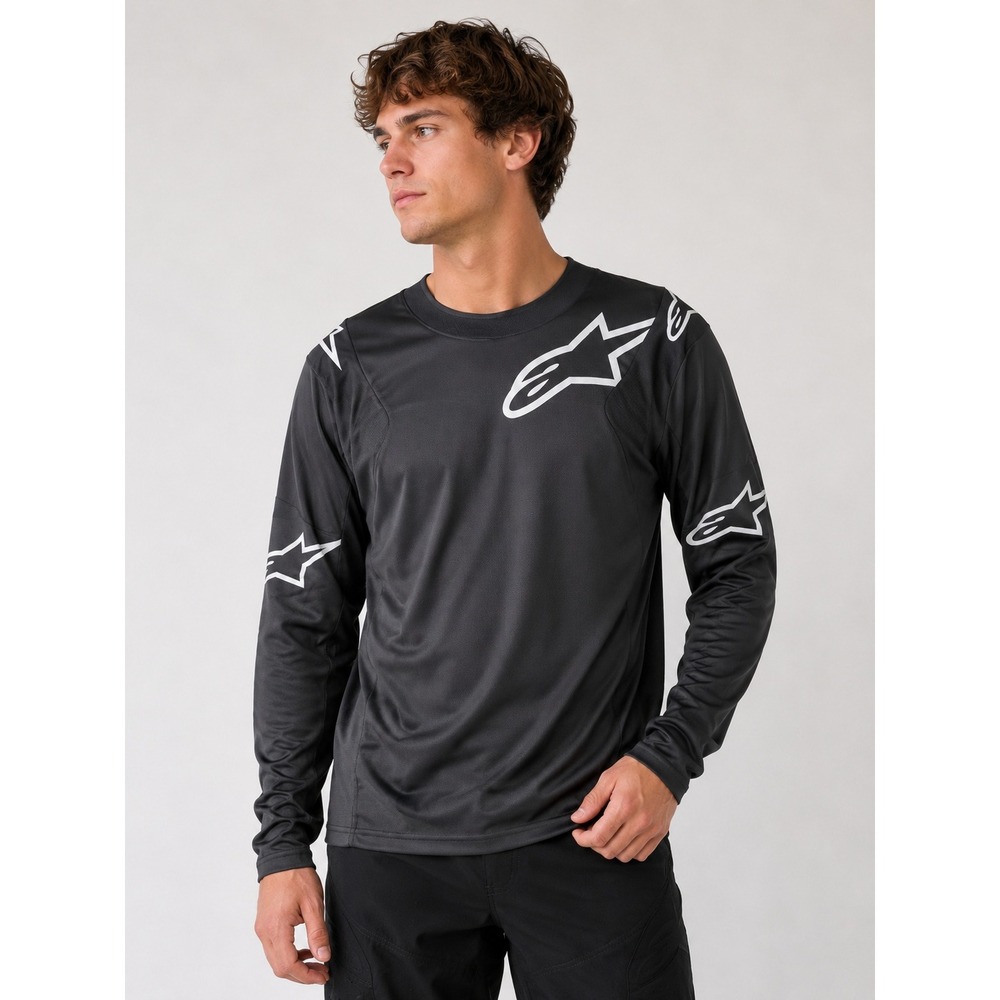 NWT Alpinestars Men Medium Racer Graphite Jersey Black Motocross MTB Enduro